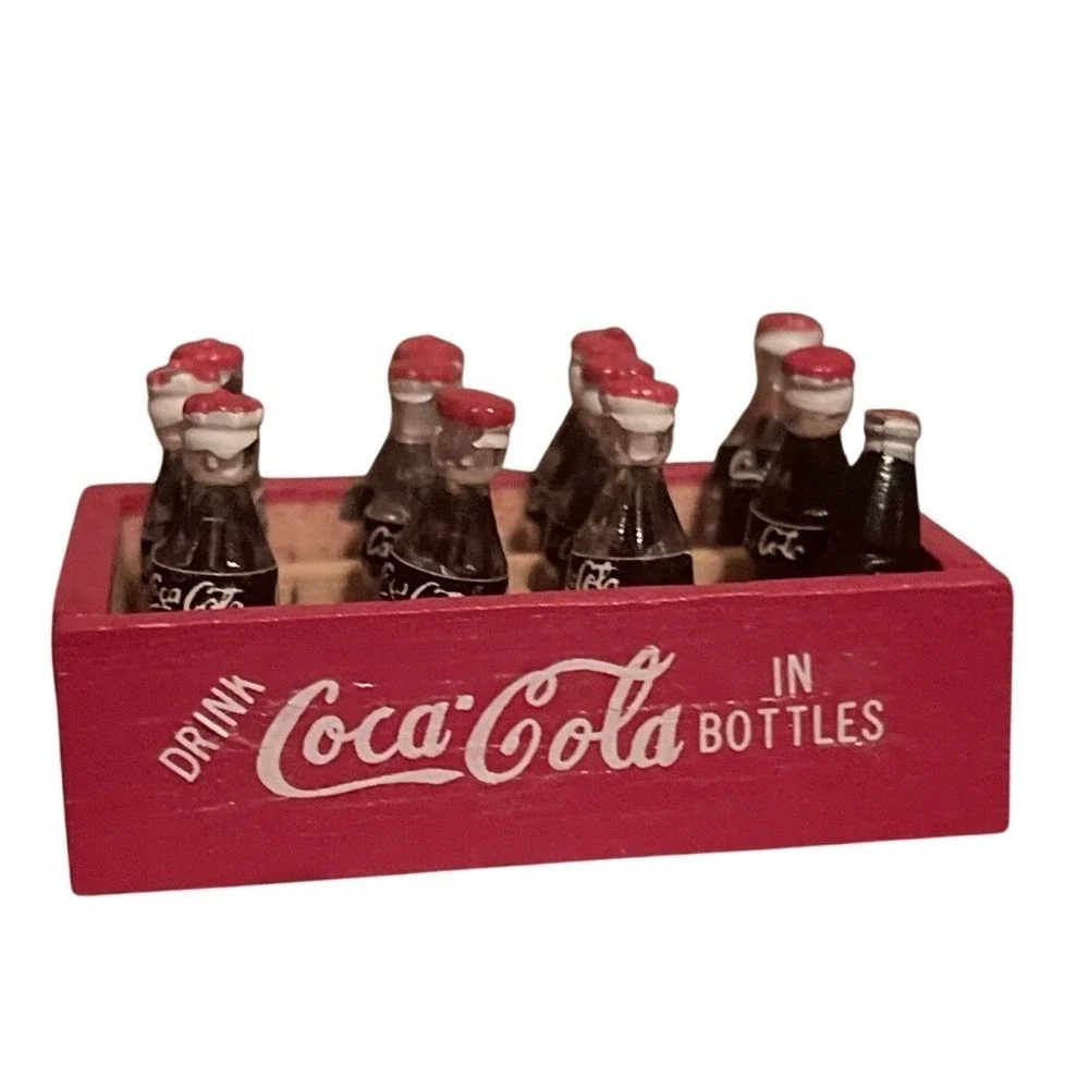 Dollhouse Miniature Drink Coca Cola 12 Bottle Wooden Crate Coke Soda Accessories